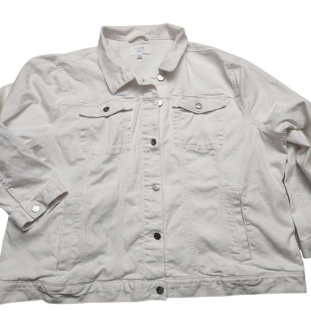 Time And Tru Denim Jacket Women's Size 4X White Long Sleeve Button Up